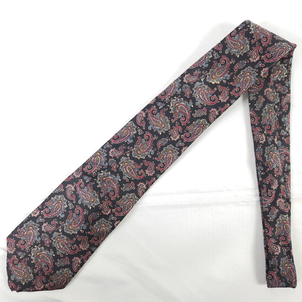 John‎ Henry Black Paisley Silk Mens Tie 57.5" x 3.5" Made in the USA